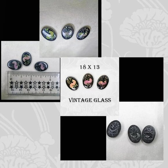 Vintage Glass Cabochon Lot, Rare Finds, Art Deco, Funky, Unique, Asian - Picture 3 of 10